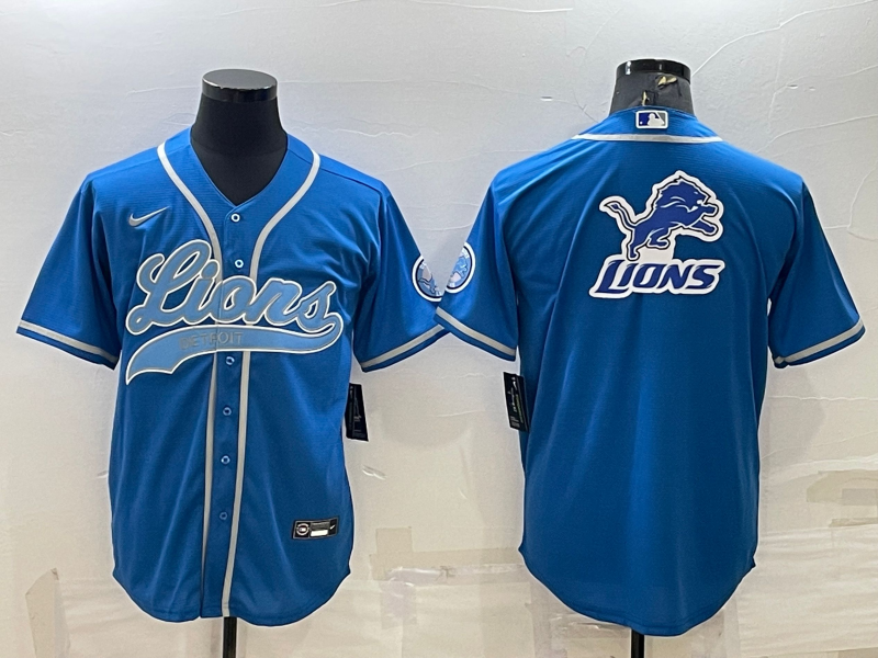 Men's Detroit Lions Blue Team Big Logo With Patch Cool Base Stitched Baseball Jersey Men's Detroit Lions Blue Team Big Logo With Patch Cool Base Stitched Baseball Jersey